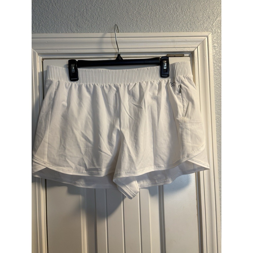 Calia Running Shorts Women Large White Smocked Waist‎ Zipper Pocket Activewear